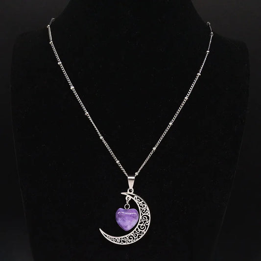 Lunar Amethyst Heart Necklace